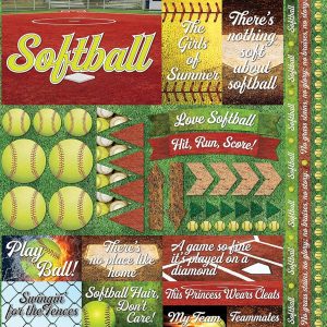 Reminisce Softball 2 ~ 12 x 12 Sticker Sheet ~ Softball 2