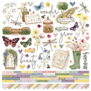 Simple Stories - Vintage Meadow Flowers 12 x12 Cardstock Sticker Sheet