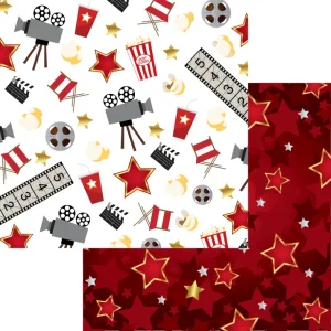 SSC Designs - Movie Time Collection - Roll The Cameras - 12 x 12 Double Sided Scrapbook Paper