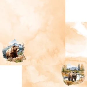 SSC Designs - Watercolor Wildlife Collection Brown Bear - 12 x 12 Double Sided Paper