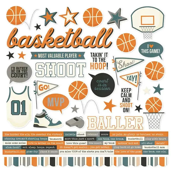 Simple Stories – 12 x 12 Cardstock Stickers – Basketball