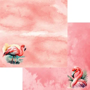 SSC Designs - Watercolor Wildlife Collection - Flamingo - 12 x 12 Double Sided Paper